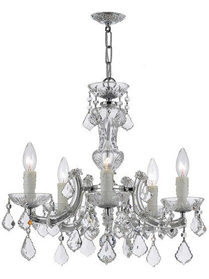 Maria Theresa Crystal 5 Light Mini Chandelier in Polished Chrome.